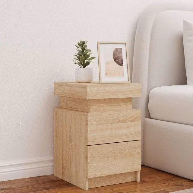 Berkfield Home Beautiful Bedside Cabinet with Integrated LED Lights in Sonoma Oak Light Brown, W/D/H: 35 x 39 x 55 cm