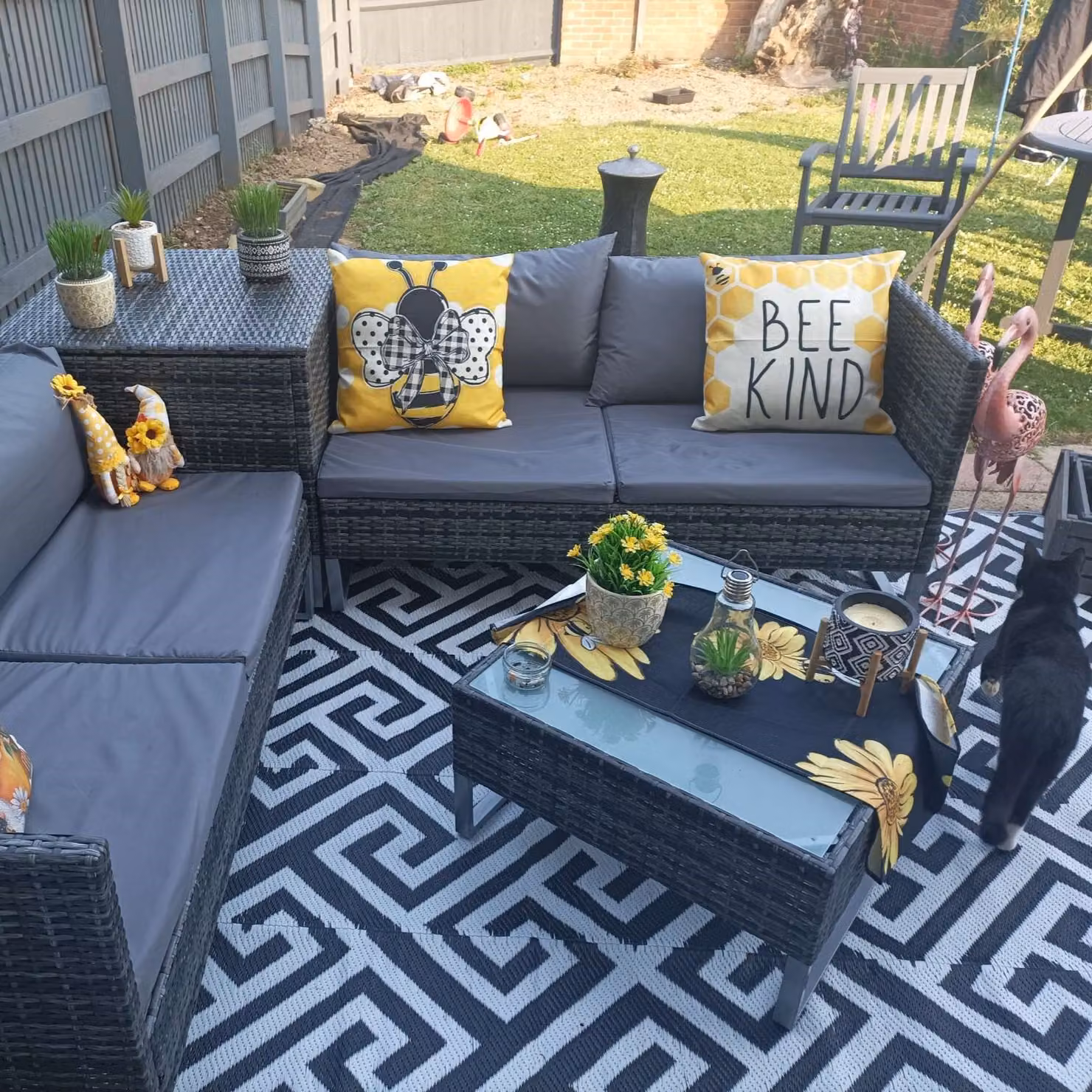 Outsunny 4-Piece All Weather Rattan Wicker L-Shape Outdoor Corner Sofa Set with Cushions and Side Storage in Mixed Grey – 5