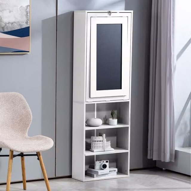 WestWood Modern White Computer Desk with Shelves and Enclosed Cabinet, W/D/H: 91 x 38 x 38 cm