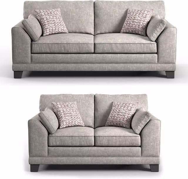 Furnishings For Less UK Hilliard Fullback Fabric Sofa Suite with 3 Seater and 2 Seater Sofas in Beige or Grey – 1