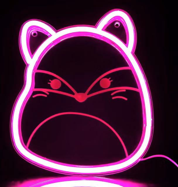 Squishmallows Fifi The Fox Neon LED Wall Light in Pink, USB Powered