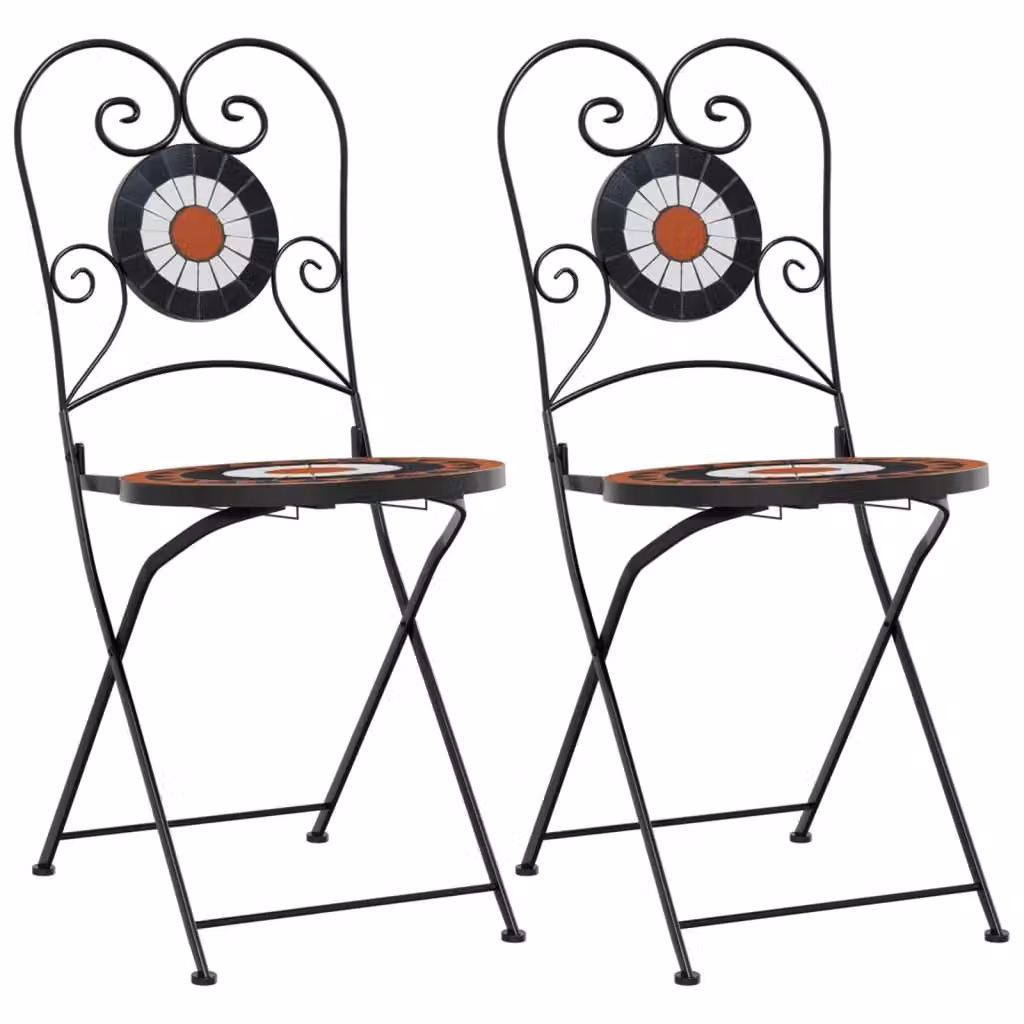 Berkfield Home Bistro Chairs Set of 2, Foldable Ceramic and Metal Chairs in Orange and White – 2