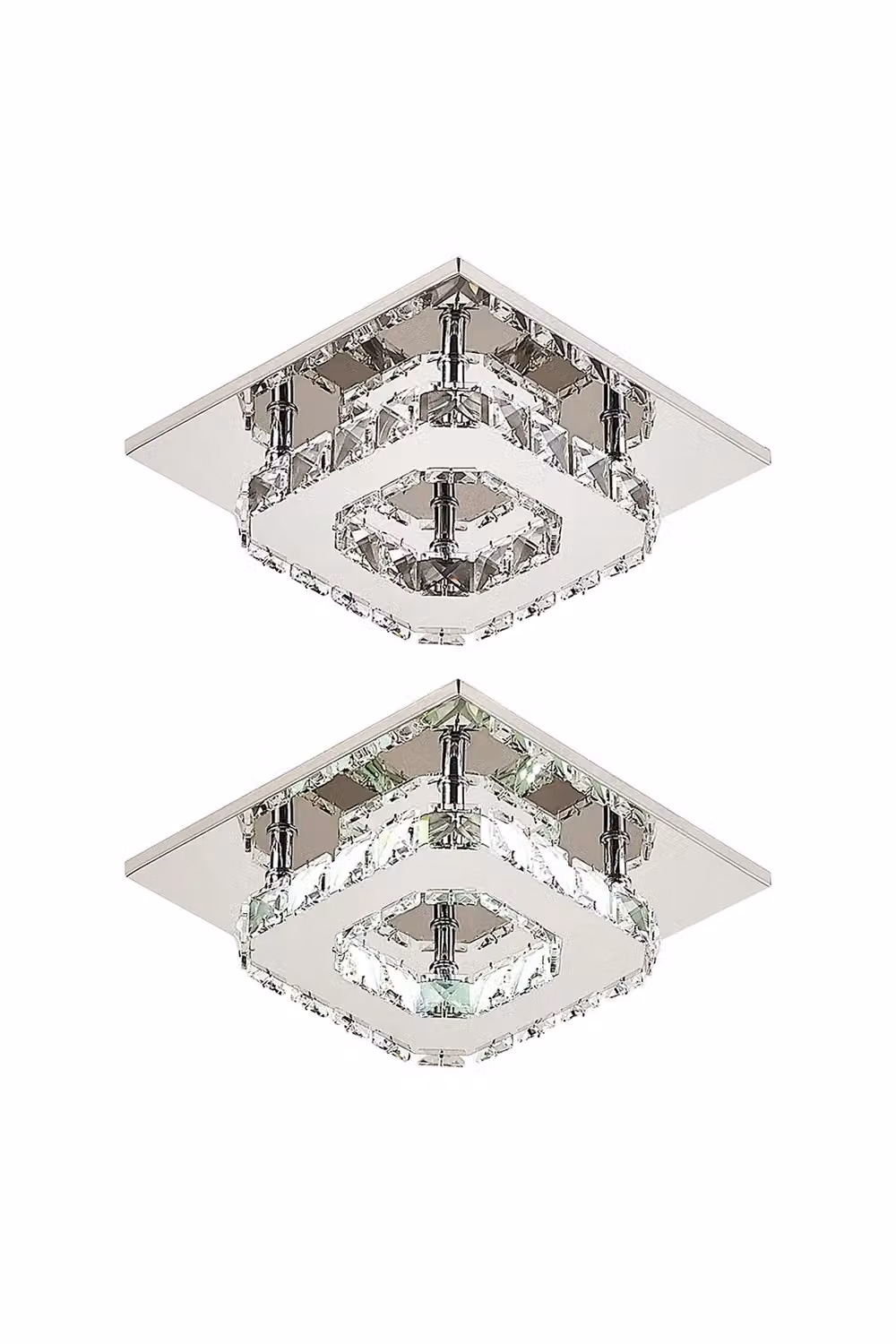 Living and Home Modern Small Crystal LED Ceiling Light in Silver and Chrome – 3
