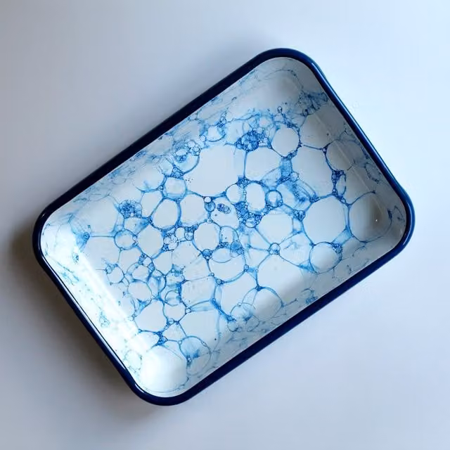 Elifle Bubble Enamel Rectangular Tapas Antipasti Mezze Platter, White and Blue, Diameter: 26 cm