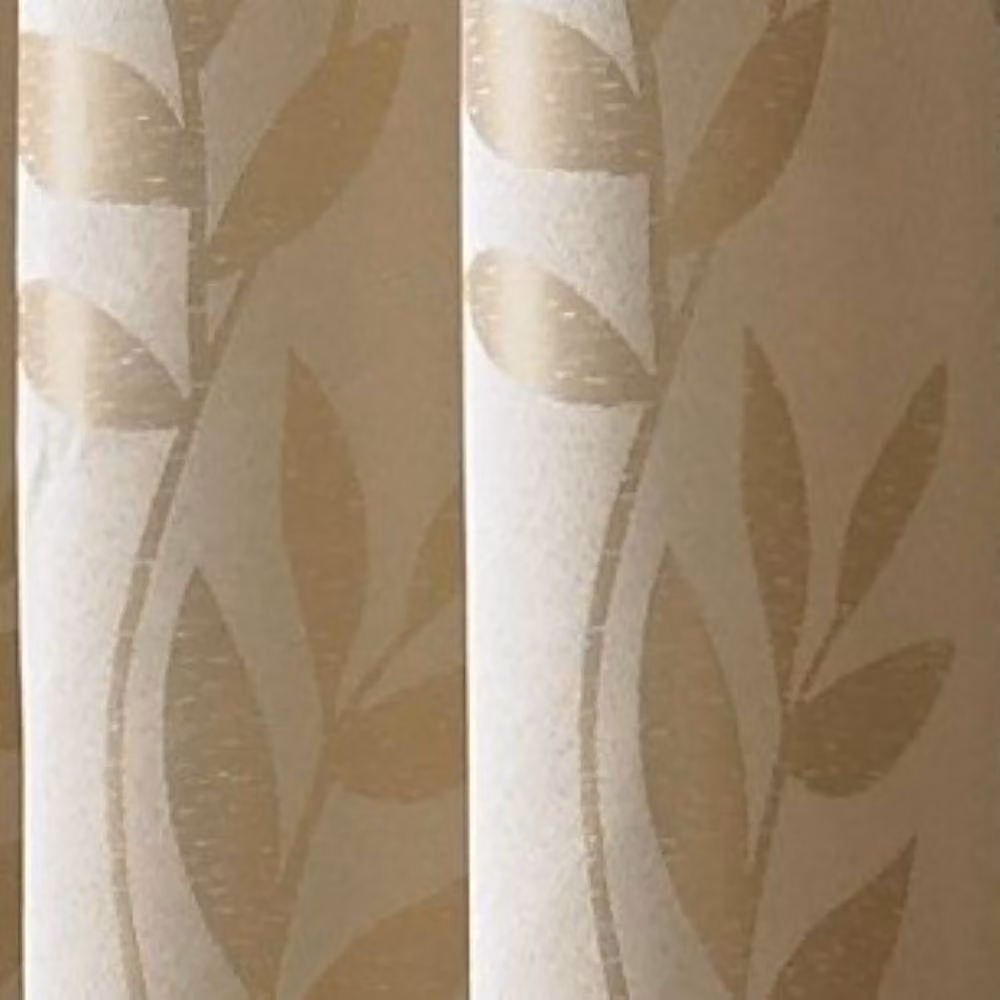 Luxury Living Jacquard Leaf Ring Top Curtains in Beige, Width: 117 cm, Drop: 137 cm – 2