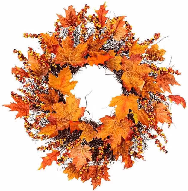 SPETLEK Orange Autumn Berries and Maple Leaf Hanging Wreath, W/D/H: 100 x 15 x 15 cm