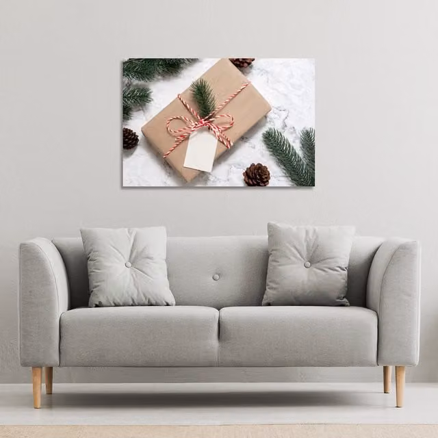Benjamin Tate Design LTD Christmas Gift Box Gallery Canvas in Gold, Multicolour and Yellow, W: 61 cm, H: 41 cm