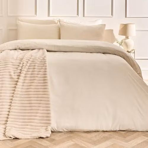 Brentfords Double Microfibre Polyester Duvet Cover Set with Matching Pillowcases, Ivory, Duvet Cover: 200 x 200 cm, Pillowcases: 50 x 75 cm