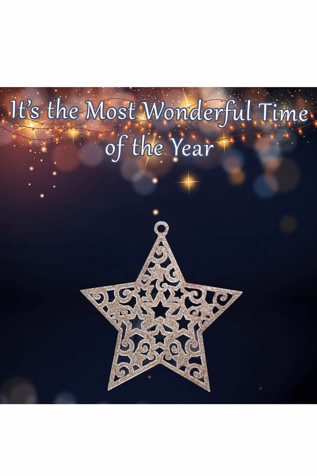 VFM e-Store Set of 6 Hanging Glitter Star Christmas Tree Decorations in Champagne Gold and Beige, W/D/H: 17.8 x 9.3 x 1.4 cm – 2