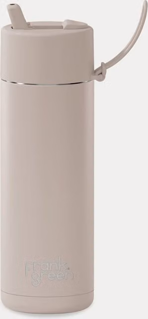Frank Green Vacuum Insulated Stainless Steel and Ceramic Flip Water Bottle, 595ml, Beige