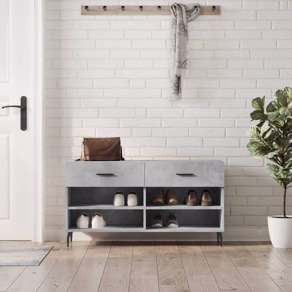 Berkfield Home Industrial Shoe Bench in Concrete Grey, W/D/H: 102 x 35 x 55 cm – 2