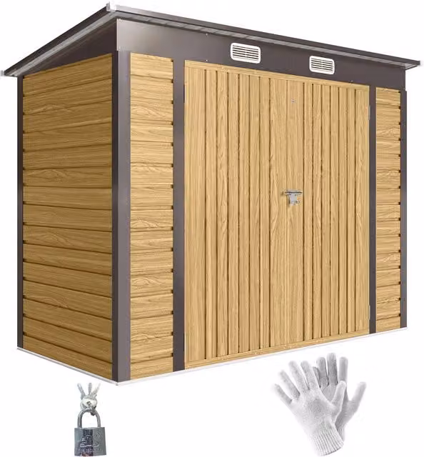 Outsunny Metal Garden Storage Shed with Double Doors, Brown