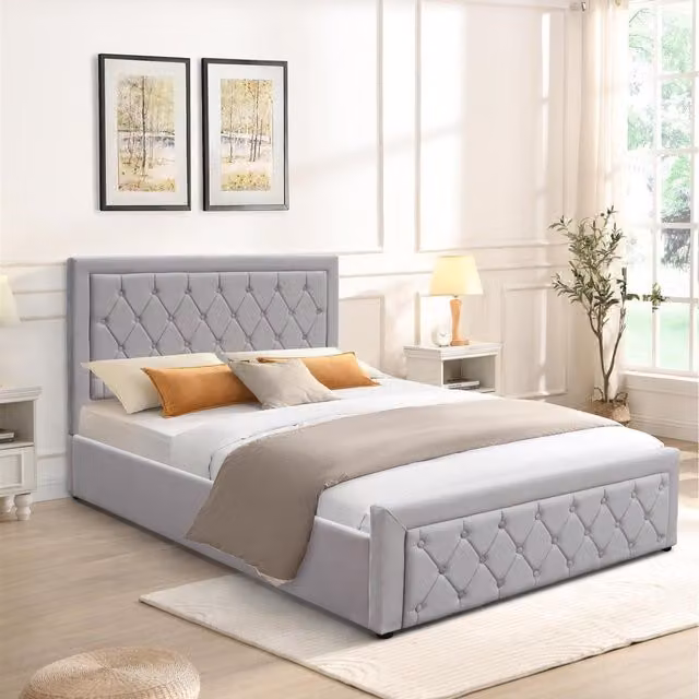 Kosy Koala Grey Velvet Ottoman Storage Bed with Mattress, 128 cm