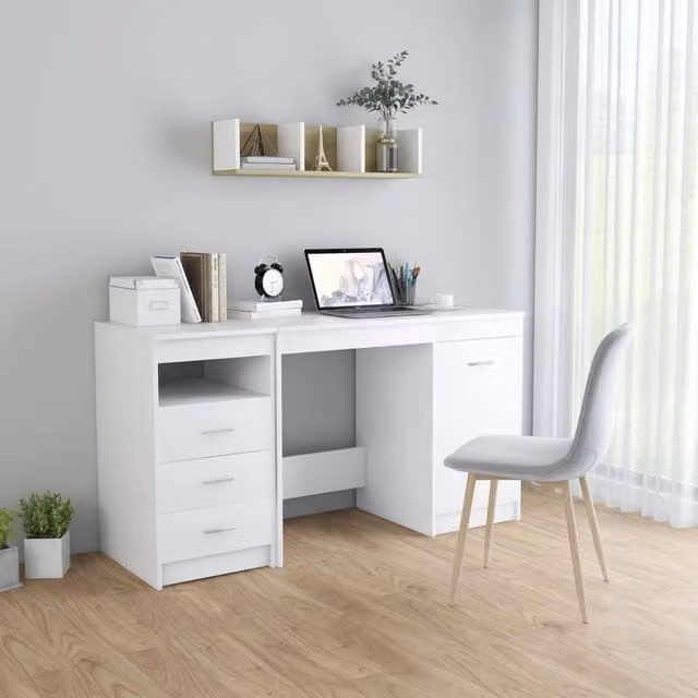 Berkfield Home Modern White Writing Desk in Engineered Wood W/D/H: 140 x 50 x 76 cm – 1