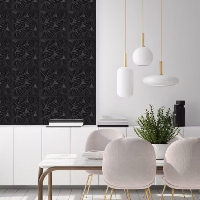 Novecrafto 3D Modern Diamond Design PVC Wall Panels, Black, 6 Sheets, W/D/H: 50 x 50 x 50 cm