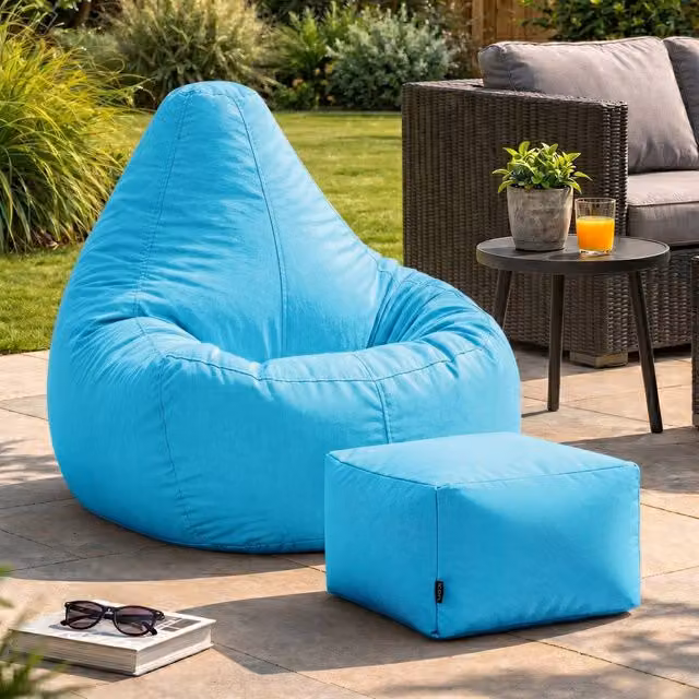 icon Gaming Recliner Indoor and Outdoor Bean Bag with Footstool in Turquoise Blue – 4