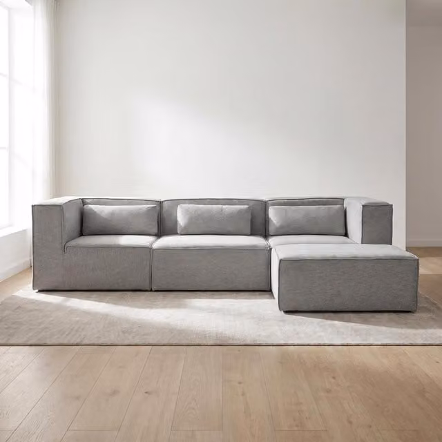 Abakus Direct Doris Reversible L-Shape Corner Sofa in Grey with Fabric Upholstery and Solid Wood Frame