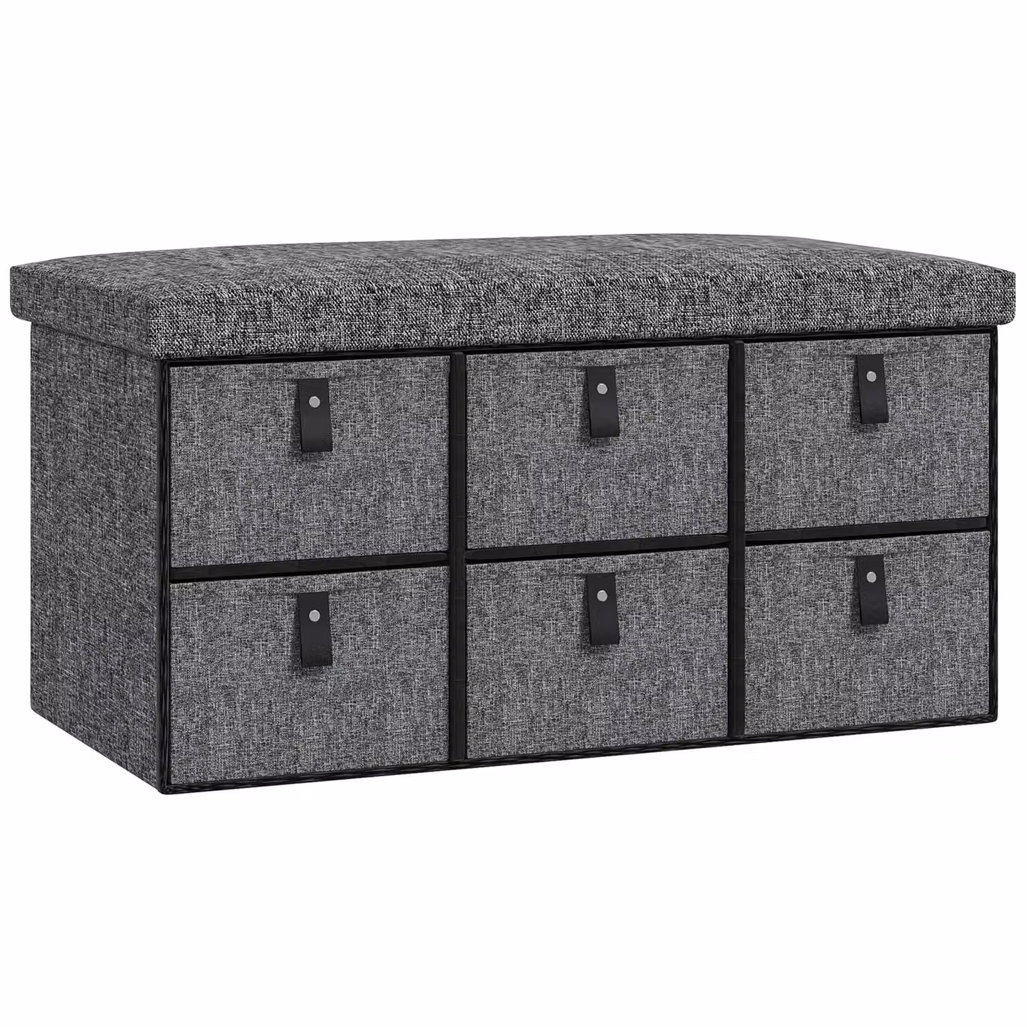 HOMCOM Shoe Bench with Cushioned Seat and 6 Fabric Drawers in Grey – 2