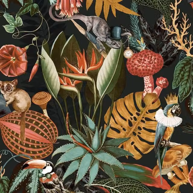 Holden Décor Wonderland Tropical Botanical Wallpaper in Black and Multicolour – 1