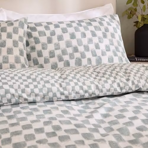 HOEM Nyhavn Reversible Checked Cotton Duvet Cover Set in Turquoise Blue, W/H: 90 x 200 cm – 2