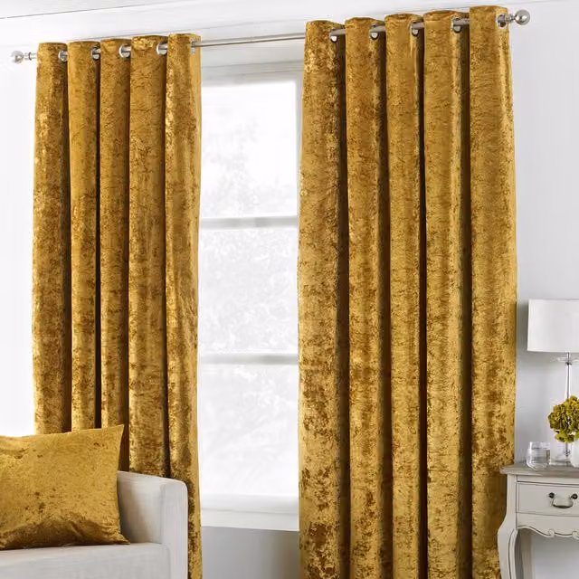 Make It A Home Verona Crushed Velvet Ringtop Eyelet Curtains, Yellow, Height: 229 cm, Width: 168 cm