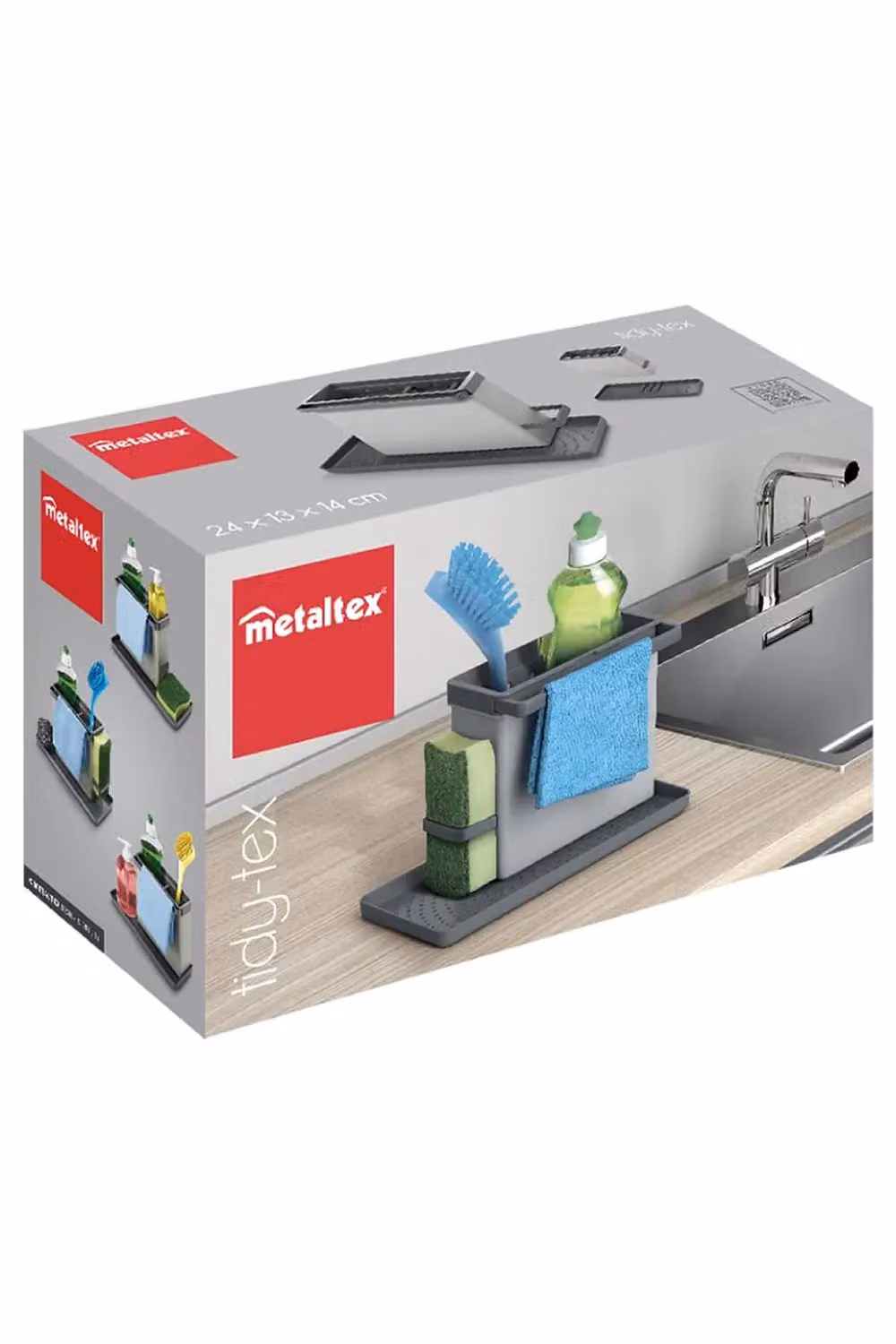 Metaltex Tidy-tex Freestanding Kitchen Sink Organiser, Grey, W/D/H: 24.0 x 14.0 x 13.0 cm – 3