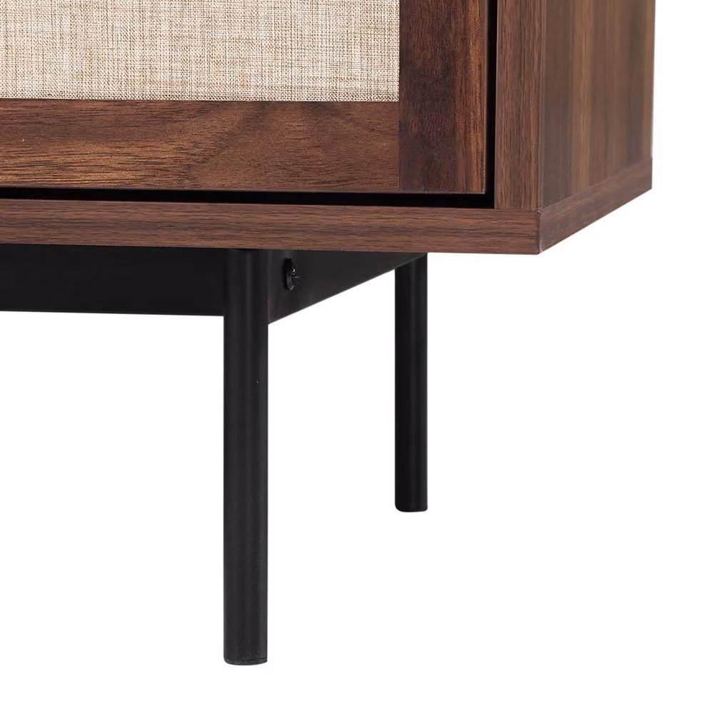 CALICOSY Jetson 2-Door 3-Drawer Sideboard in Walnut Finish with Fabric Fronts, Dark Brown – 4