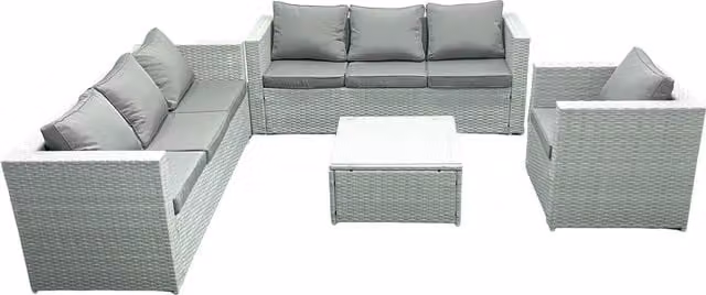 Fimous Wicker PE Rattan Garden Furniture Set with Armchair and Square Coffee Table in Light Grey Mixed