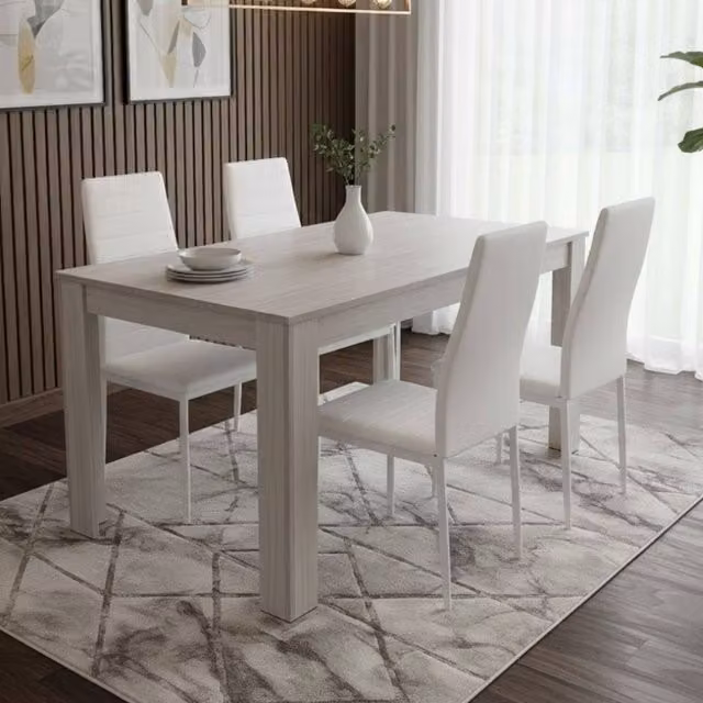 KOSY KOALA Modern Dining Set with Rectangular Table and 4 White Faux Leather Chairs in Grey – 1