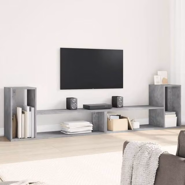 Berkfield Home Set of 2 Modern TV Cabinets in Concrete Grey, Engineered Wood, W/D/H: 100 x 30 x 50 cm