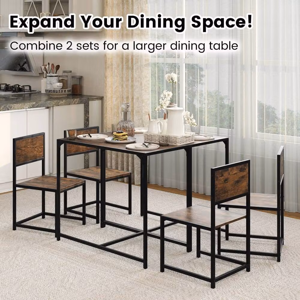 Costway 3 Piece Industrial Dining Set with Rectangular Kitchen Table and 2 Chairs in Brown – 5