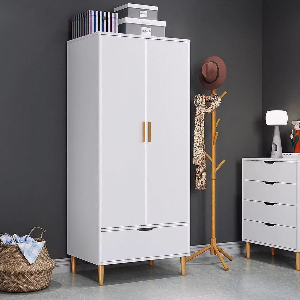 KORVIXA White Wooden 2 Door Wardrobe with Integrated Drawers, W/D/H: 100 x 100 x 100 cm – 2