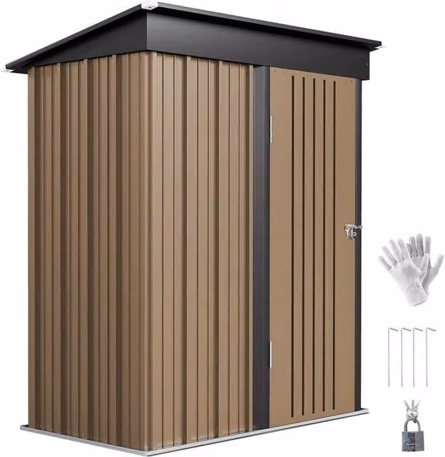 Rolipo Brown Corrugated Steel Lean-to Storage Shed with Lock, W: 152.4 cm, D: 91.44 cm, H: 152.4 cm