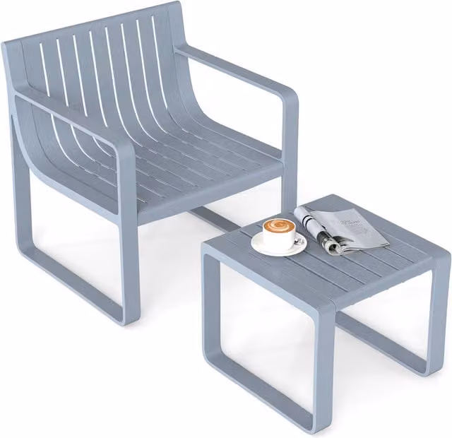 Gymax 2-Piece Grey Weatherproof Patio Furniture Set with PP Chairs and Coffee Table – 1