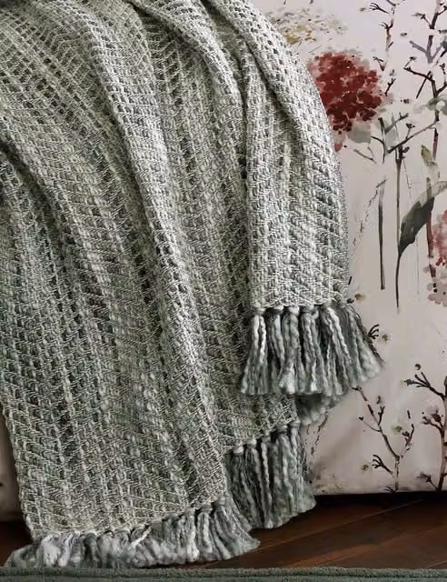 Laura Ashley Home Liberton Jacquard Cotton Blend Throw with Fringes in Green Mix