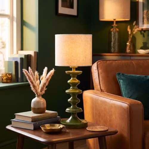 Happy Homewares Modern Green Metal Table Lamp Base with Round Design, H 37 cm x W 15 cm x D 15 cm – 2