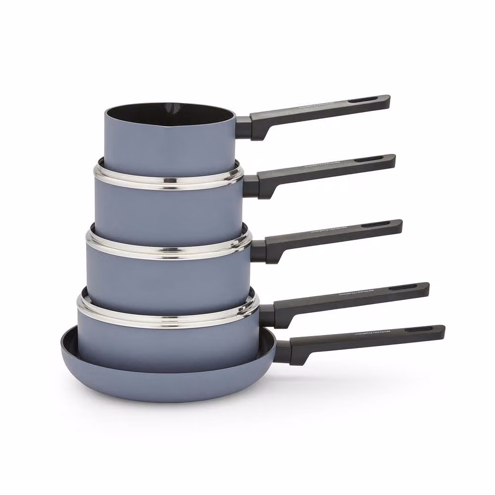 Morphy Richards 5-Piece Aluminium and Ceramic Saucepan and Frying Pan Set in Grey – 5