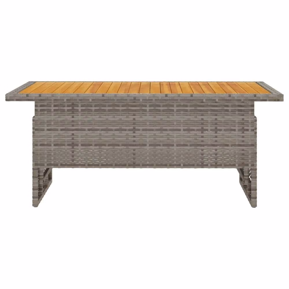 Berkfield Home Grey Garden Table with Acacia Wood and Poly Rattan, W: 100 cm, D: 50 cm, H: 43-63 cm – 2