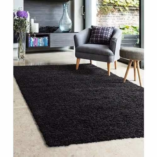 Modern Style Rugs Venus Shaggy Black Stain-Resistant Indoor Rug, W: 200 cm, D: 290 cm – 1