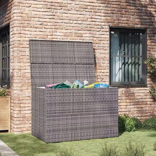 Berkfield Home Garden Storage Box in Grey Poly Rattan, W: 150 cm, D: 100 cm, H: 100 cm – 1