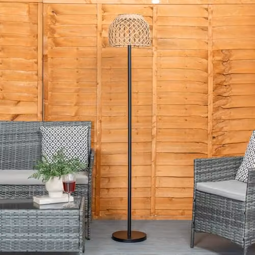 ValueLights Solar Powered Outdoor Garden Floor Lamp with Brown Rattan Shade – 2