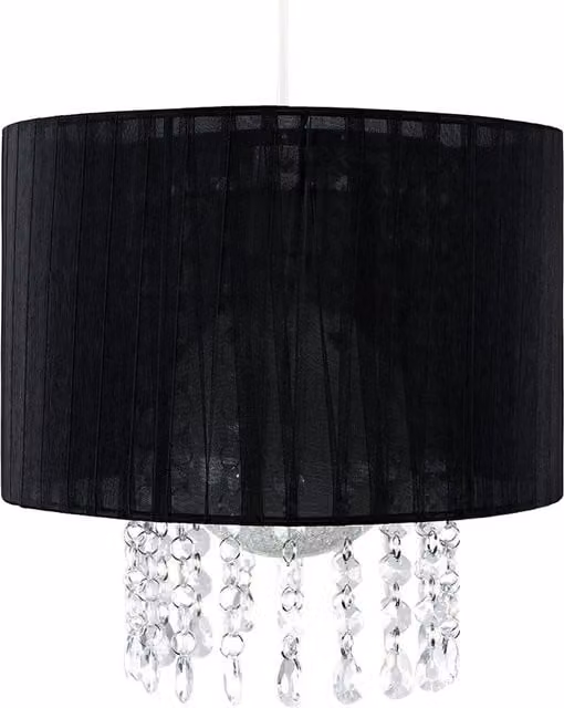 ValueLights Modern Black Voile Ribbon Wrapped Round Pendant Shade with Transparent Acrylic Droplets