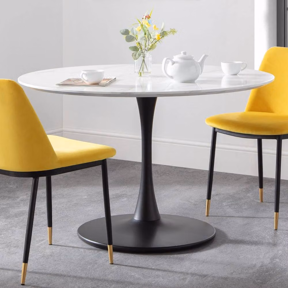 Cheshire Premium Holland Round Marble Pedestal Dining Table, Diameter: 120 cm, White and Multicolour – 2
