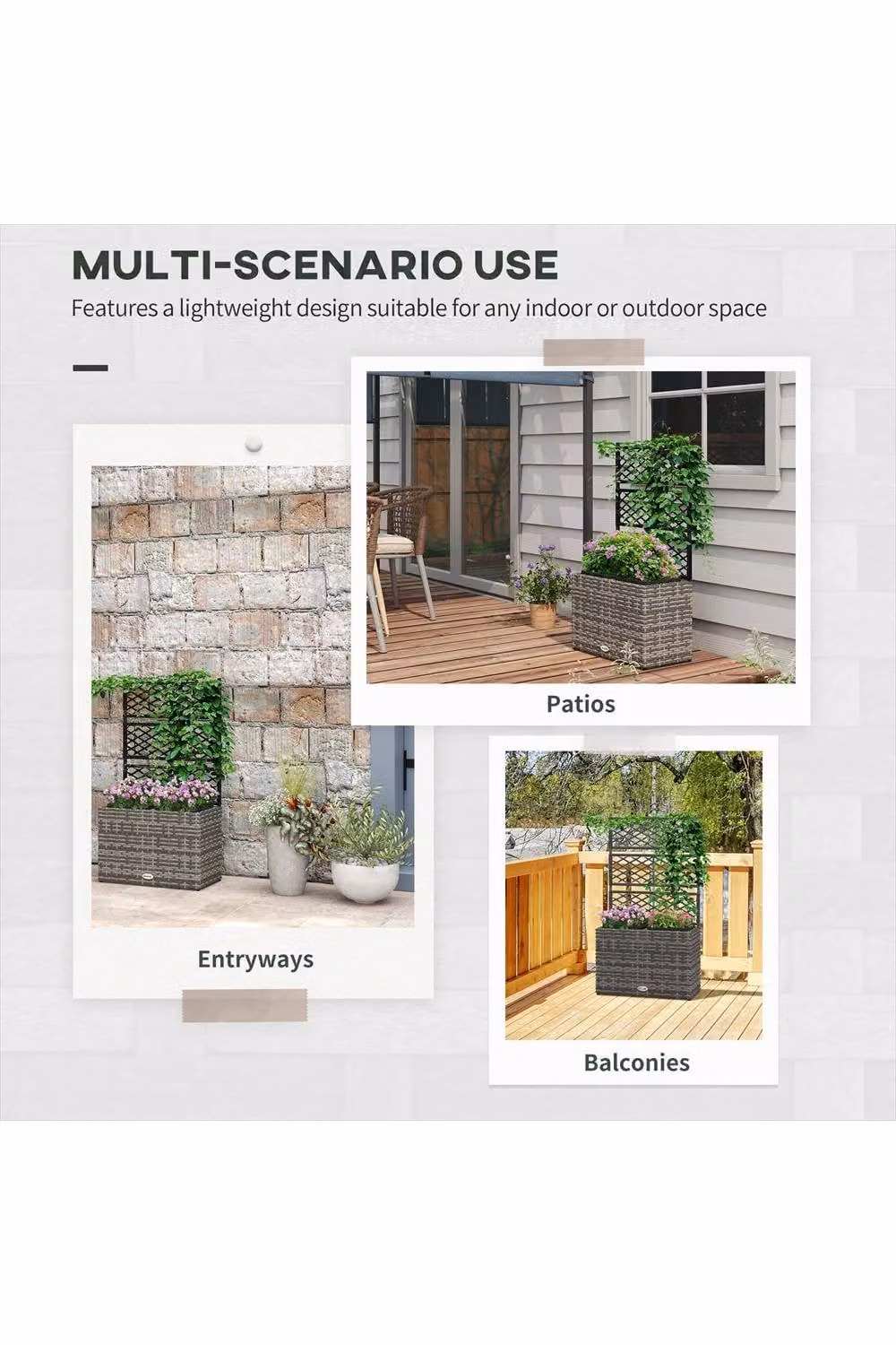 ERGOVEXA Rattan Planter with Trellis, Light Grey, W: 57 cm, D: 30 cm, H: 107 cm – 2