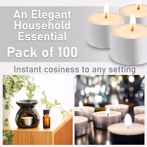 Deco Express Unscented White Tealight Candles, 8 Hour Burn Time, Pack of 100 – 3