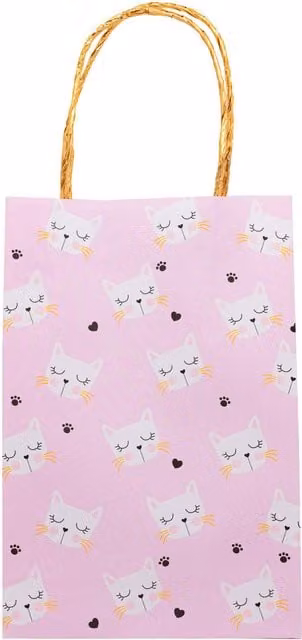 My Party Pink and Gold Paper Kitten Party Bags for Children, Pack of 8