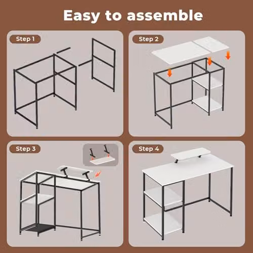 Levede Modern Computer Desk with Monitor Stand and Storage Shelves, Black and White, W/D/H: 100 x 50 x 76 cm – 10
