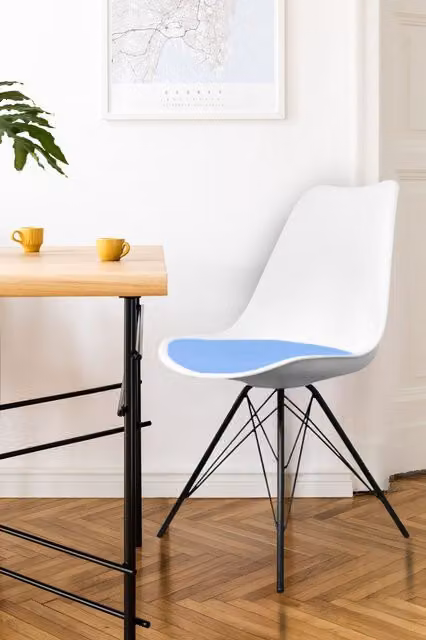 Fusion Living Soho Plastic Dining Chair with Black Metal Legs in Light Blue