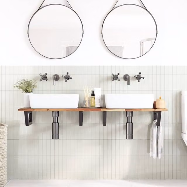 Berkfield Home Elegant Wall Mounted Basin Shelf in Brown Acacia Wood and Steel