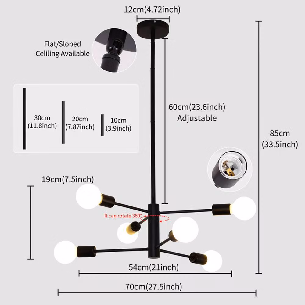 NIVOR 6-Light Industrial Mid Century Flush Mount Ceiling Chandelier in Black, Gold or Copper – 2